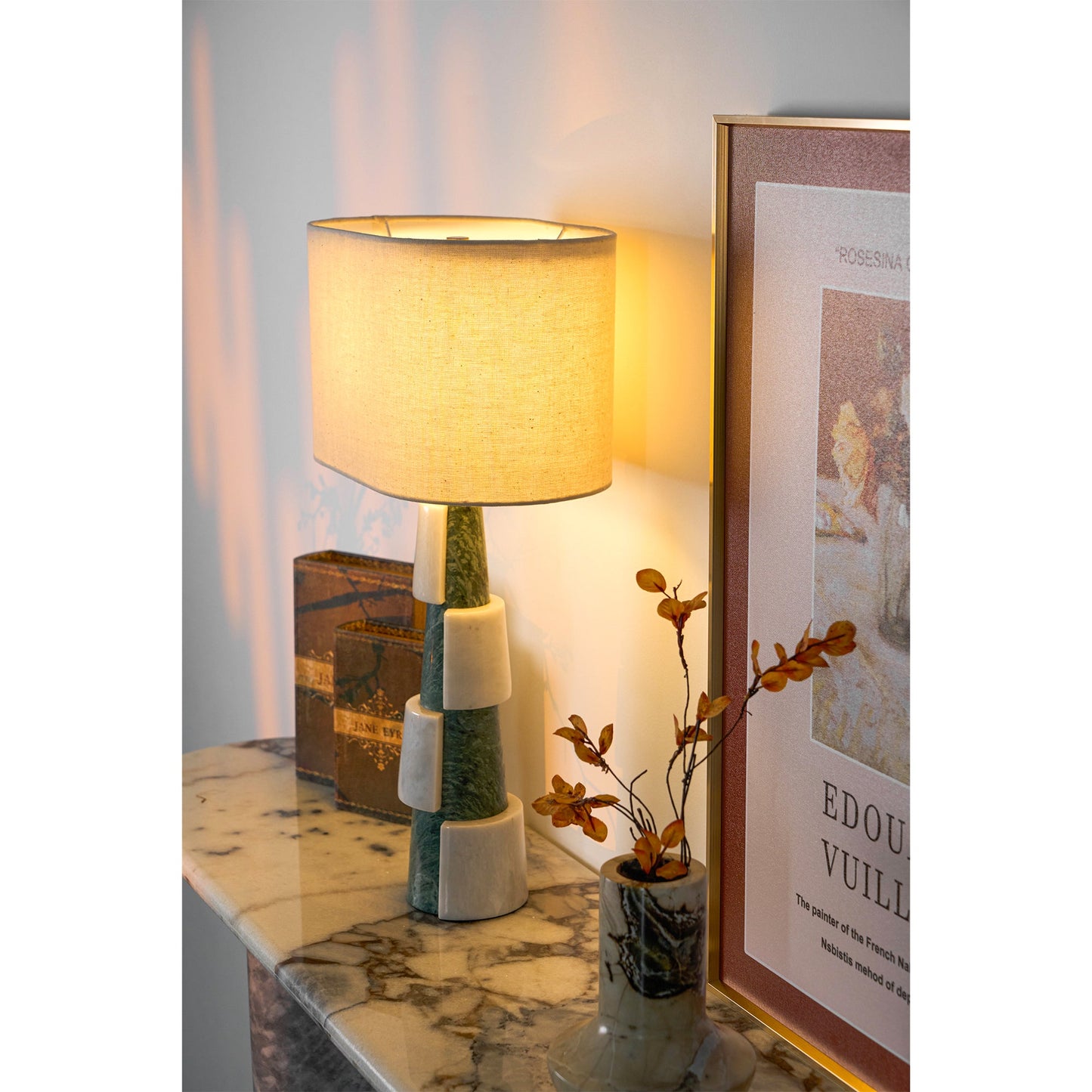Duomo Marble Table Lamp | Marble & Fabric | Green & White