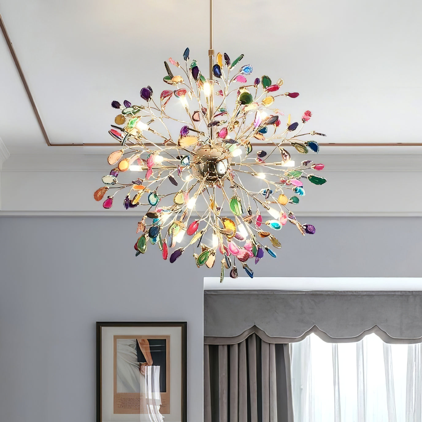 Agate Chandelier | Natural Agate & Metal | 12 Heads, Gold