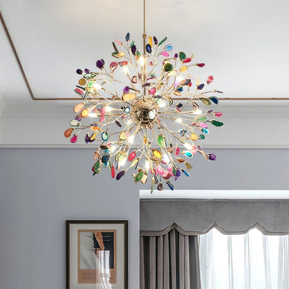 Agate Chandelier | Natural Agate & Metal | 12 Heads, Gold