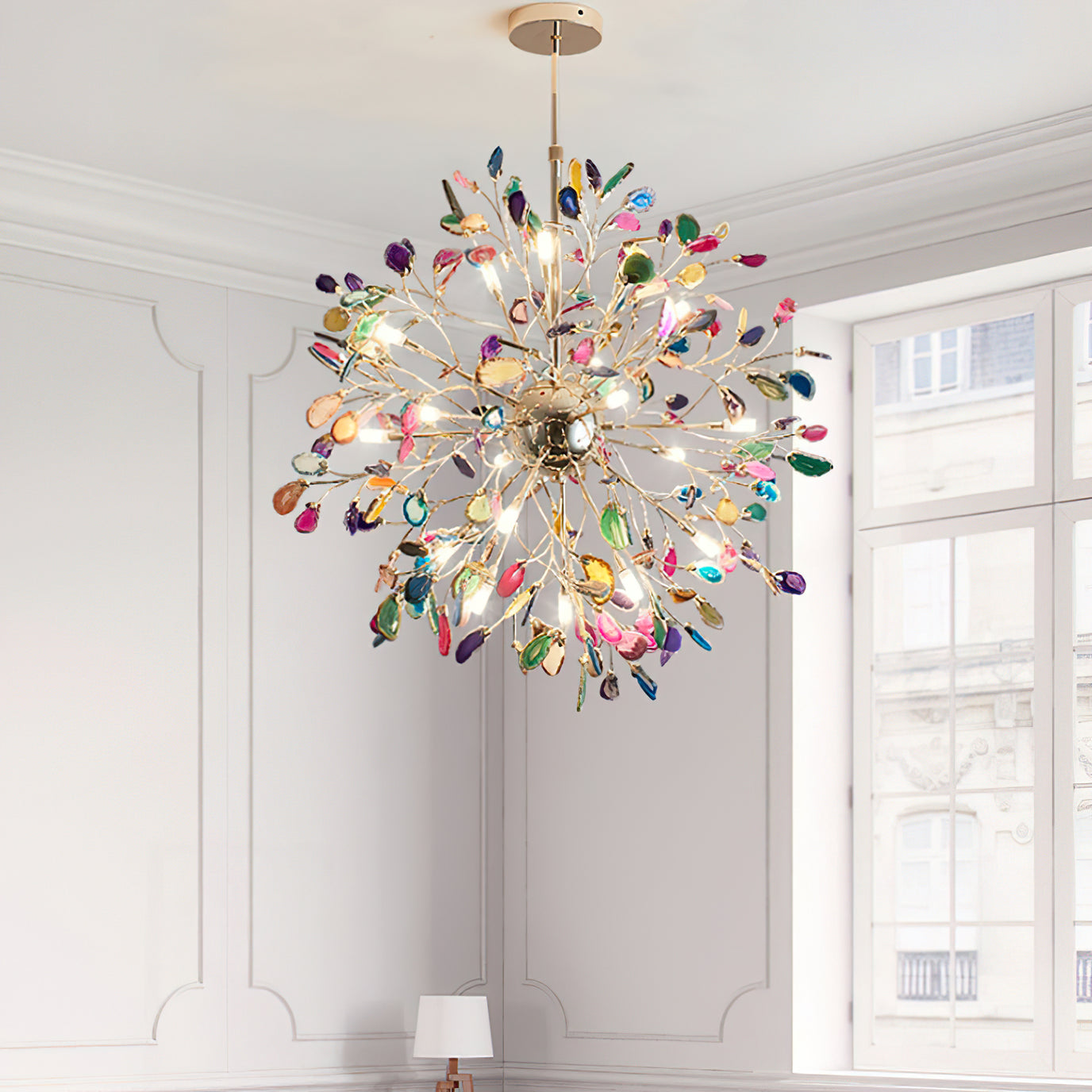 Agate Chandelier | Natural Agate & Metal | 12 Heads, Gold