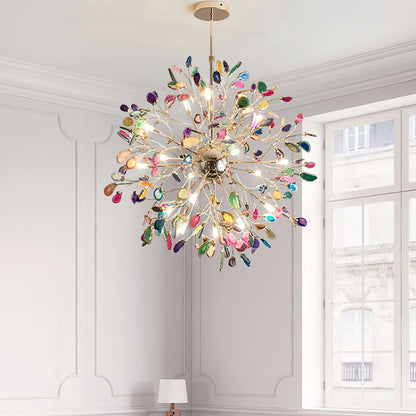 Agate Chandelier | Natural Agate & Metal | 12 Heads, Gold