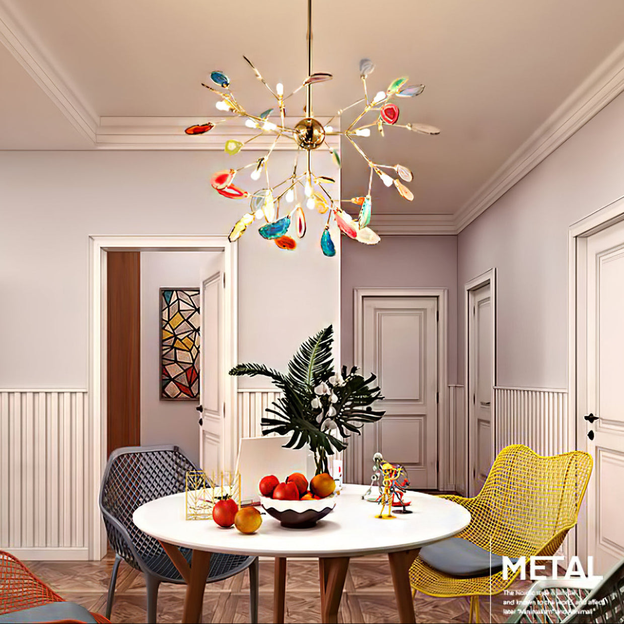 Agate Chandelier | Natural Agate & Metal | 12 Heads, Gold