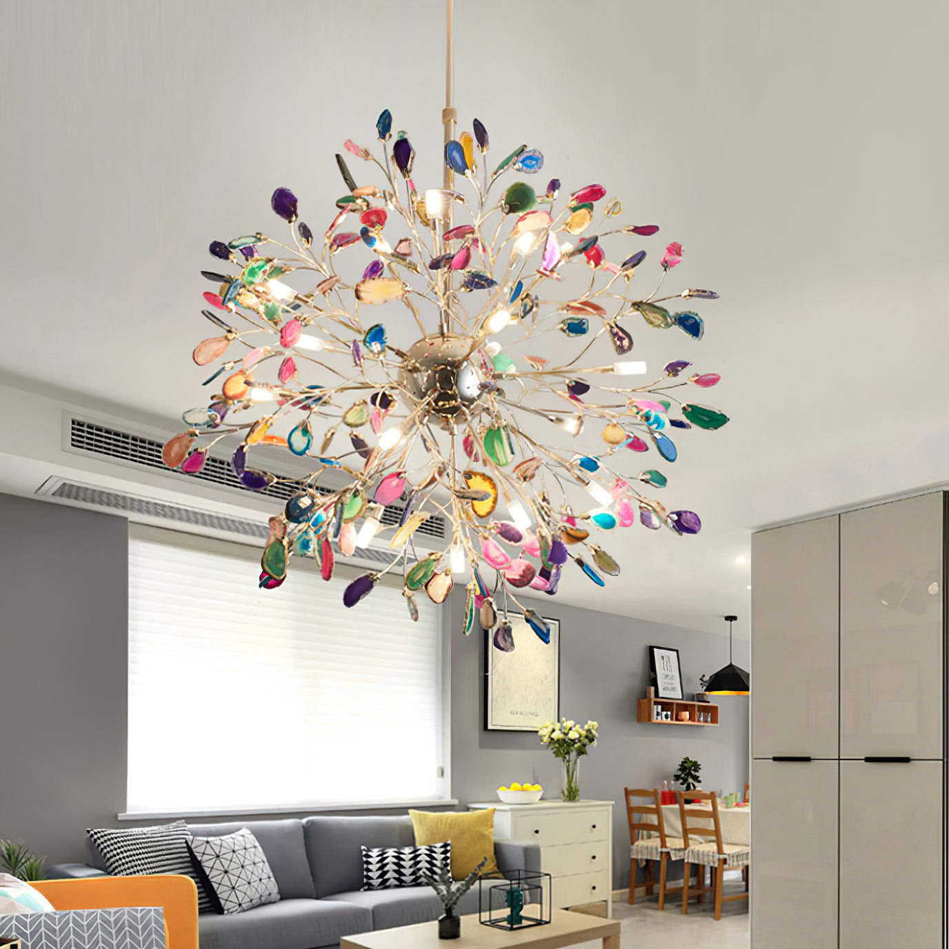 Agate Chandelier | Natural Agate & Metal | 12 Heads, Gold