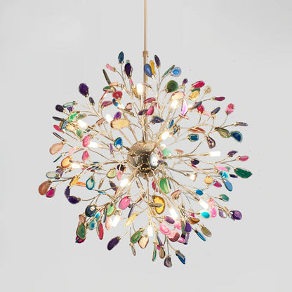 Agate Chandelier | Natural Agate & Metal | 12 Heads, Gold