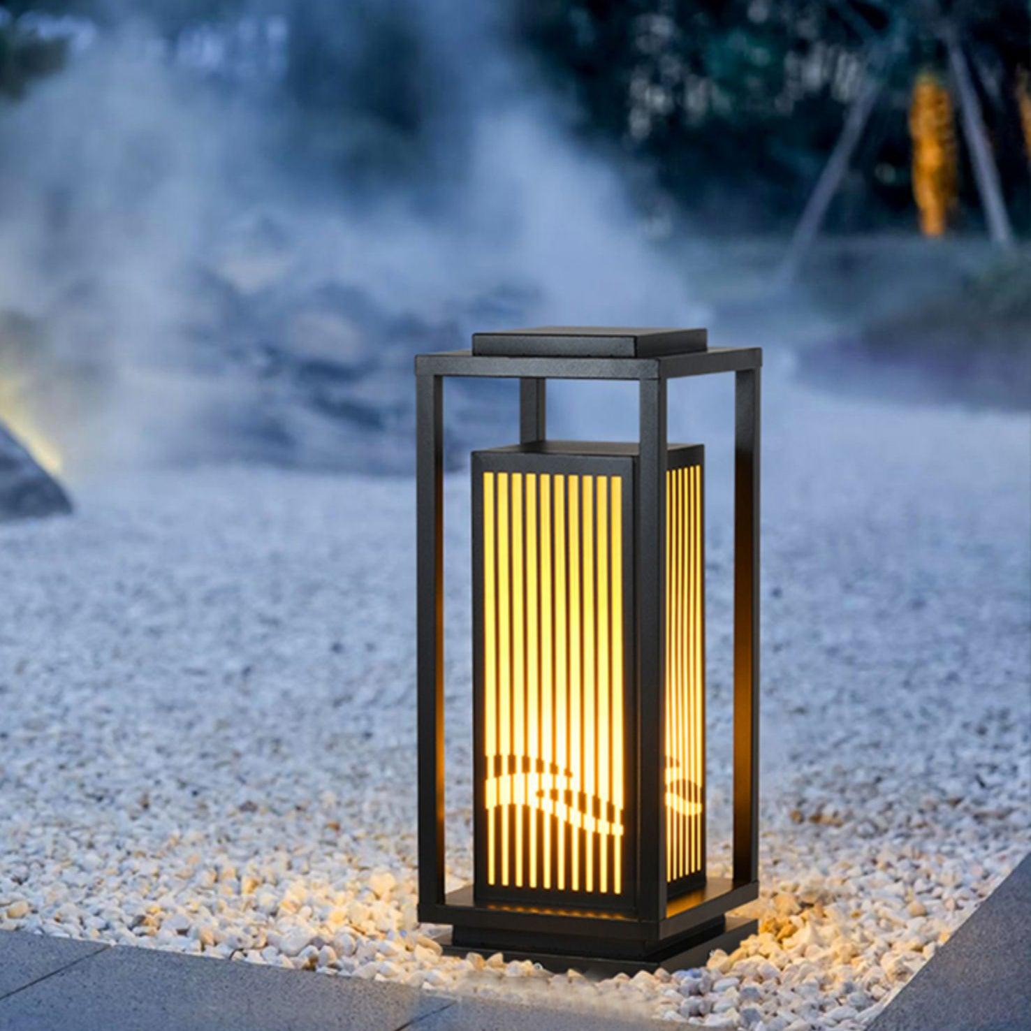 Outdoor Square Cage Light | Black Metal | Imitation Alabaster