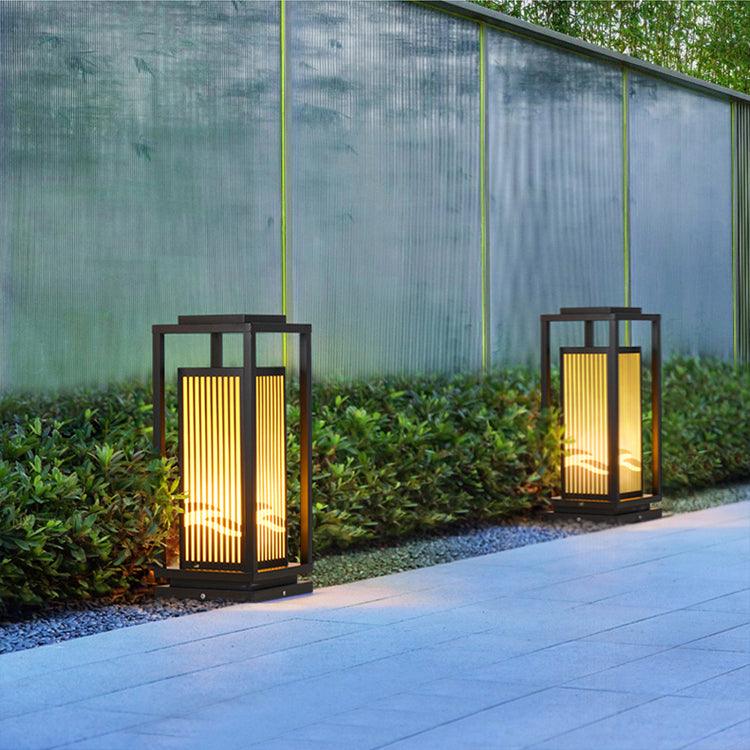 Outdoor Square Cage Light | Black Metal | Imitation Alabaster