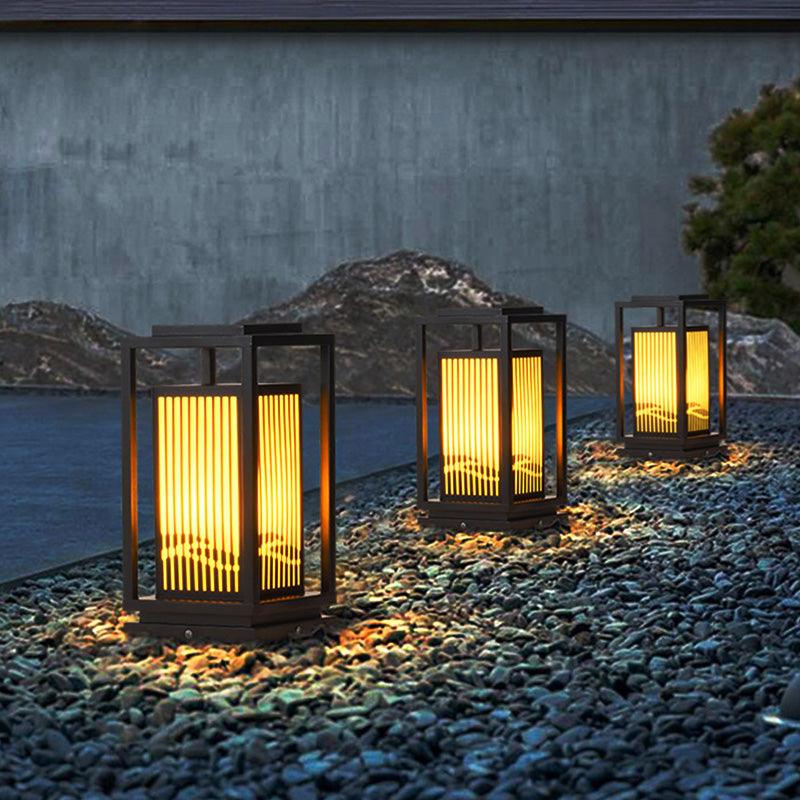 Outdoor Square Cage Light | Black Metal | Imitation Alabaster