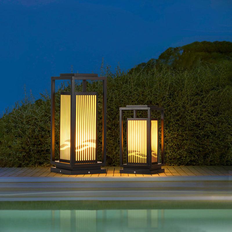 Outdoor Square Cage Light | Black Metal | Imitation Alabaster
