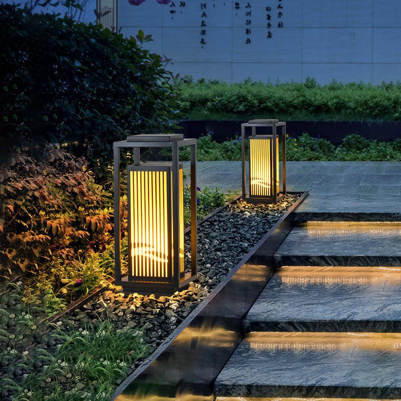 Outdoor Square Cage Light | Black Metal | Imitation Alabaster