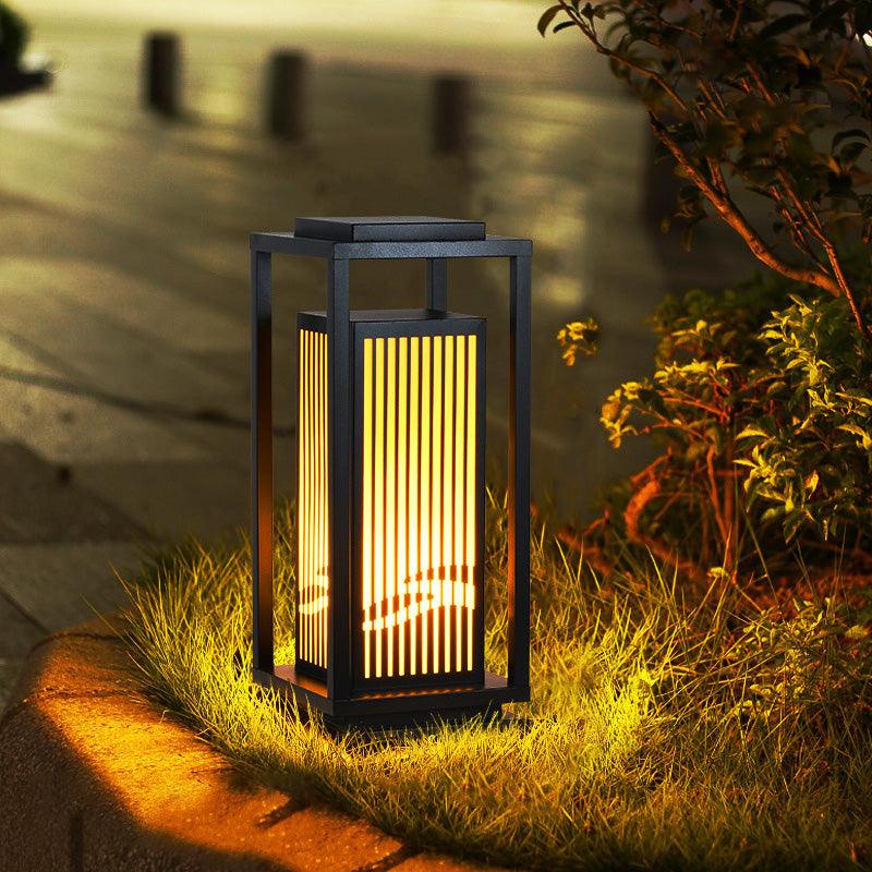 Outdoor Square Cage Light | Black Metal | Imitation Alabaster