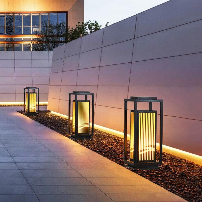 Outdoor Square Cage Light | Black Metal | Imitation Alabaster