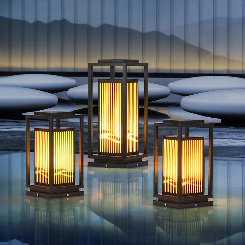 Outdoor Square Cage Light | Black Metal | Imitation Alabaster