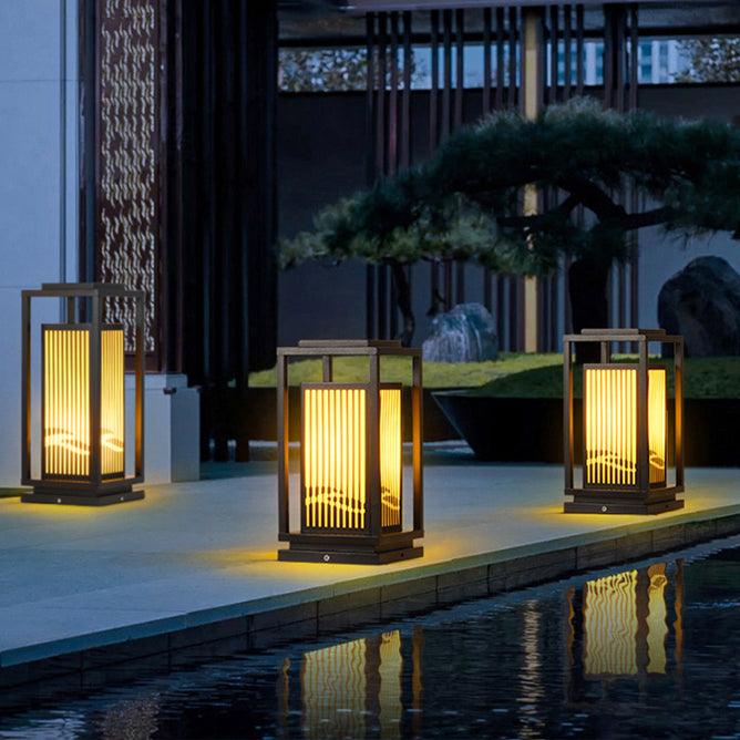 Outdoor Square Cage Light | Black Metal | Imitation Alabaster