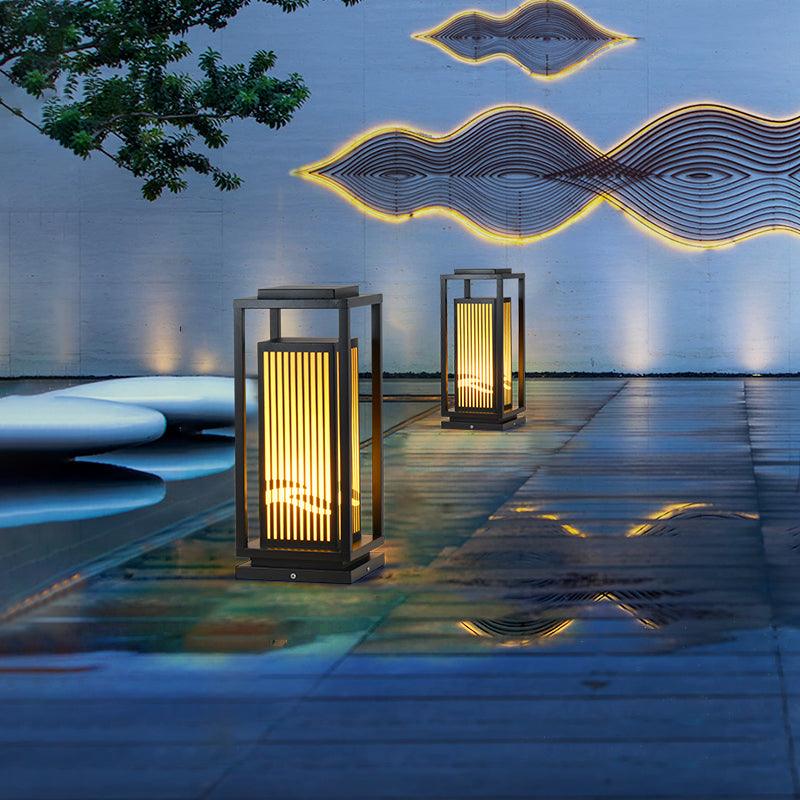 Outdoor Square Cage Light | Black Metal | Imitation Alabaster