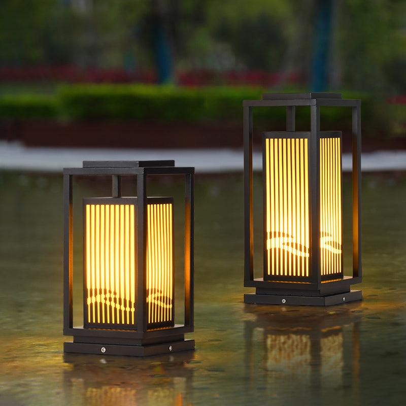 Outdoor Square Cage Light | Black Metal | Imitation Alabaster