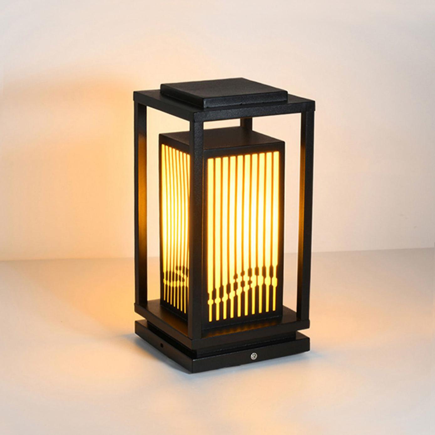 Outdoor Square Cage Light | Black Metal | Imitation Alabaster