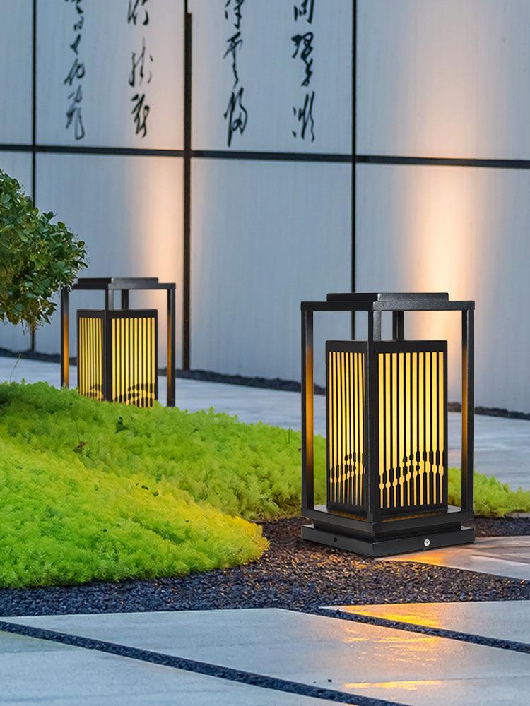 Outdoor Square Cage Light | Black Metal | Imitation Alabaster