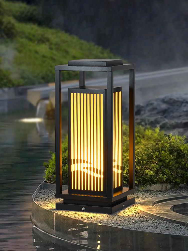 Outdoor Square Cage Light | Black Metal | Imitation Alabaster