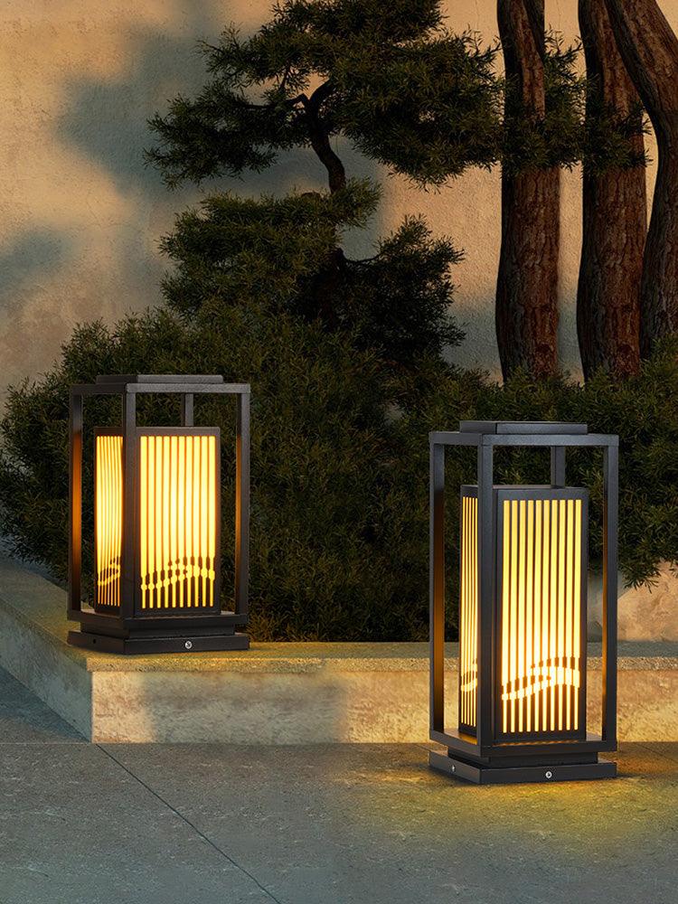 Outdoor Square Cage Light | Black Metal | Imitation Alabaster