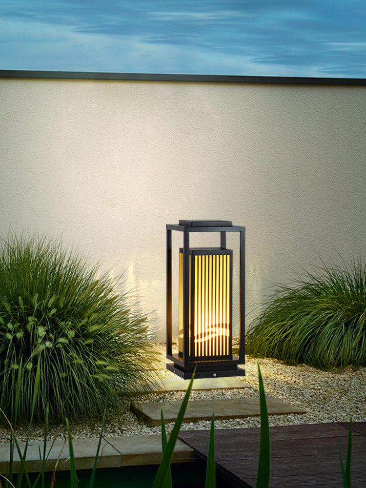 Outdoor Square Cage Light | Black Metal | Imitation Alabaster