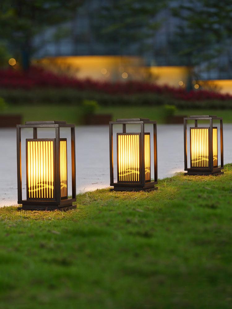Outdoor Square Cage Light | Black Metal | Imitation Alabaster