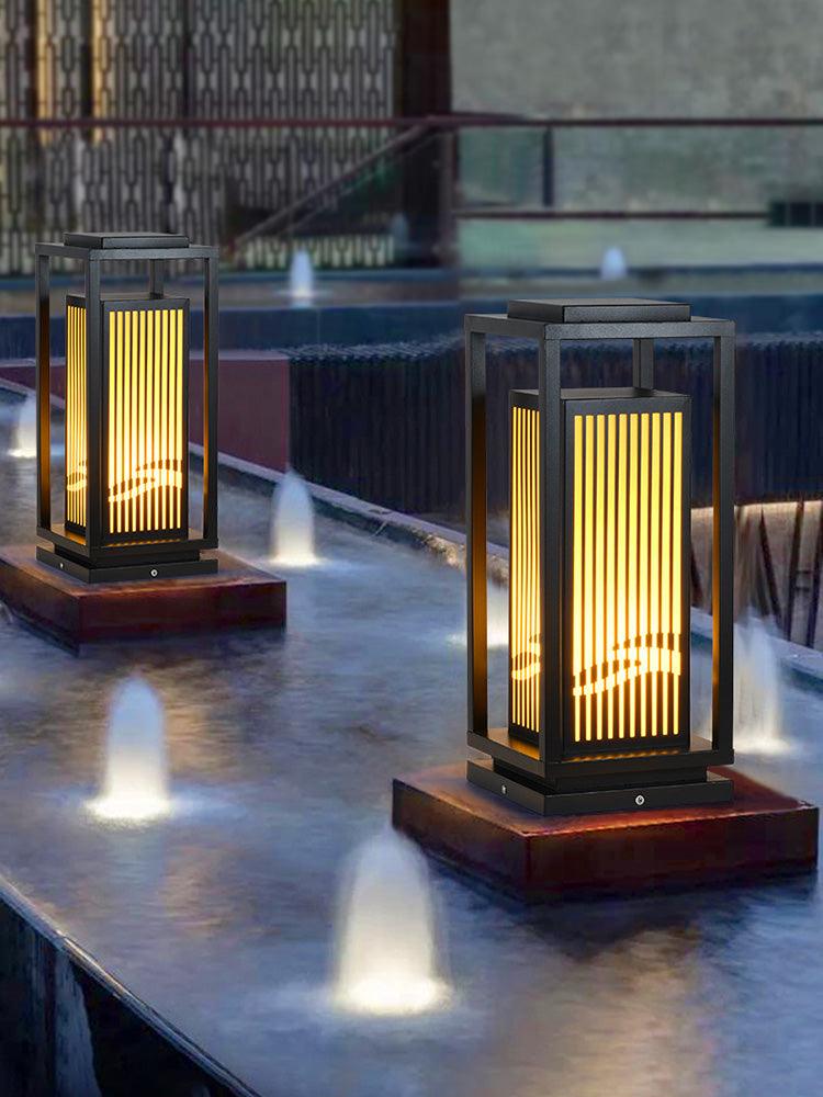 Outdoor Square Cage Light | Black Metal | Imitation Alabaster