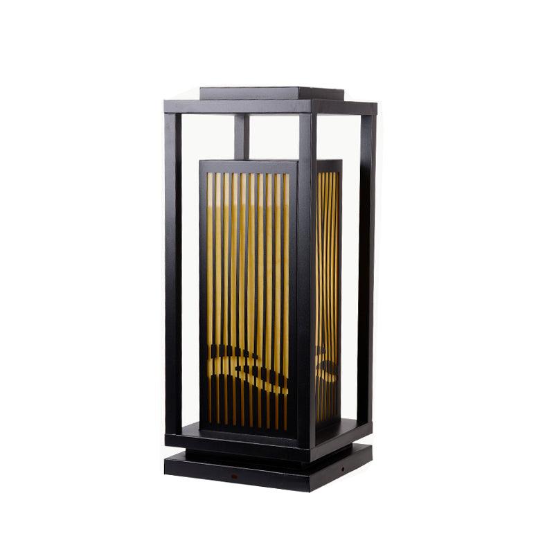Outdoor Square Cage Light | Black Metal | Imitation Alabaster