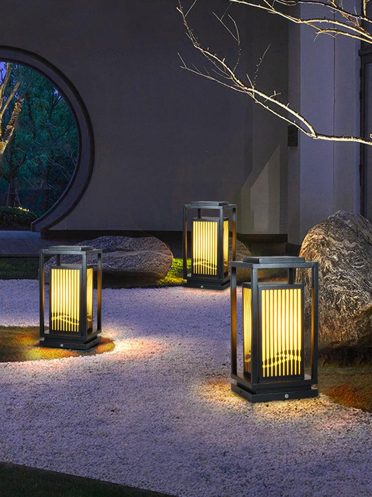 Outdoor Square Cage Light | Black Metal | Imitation Alabaster