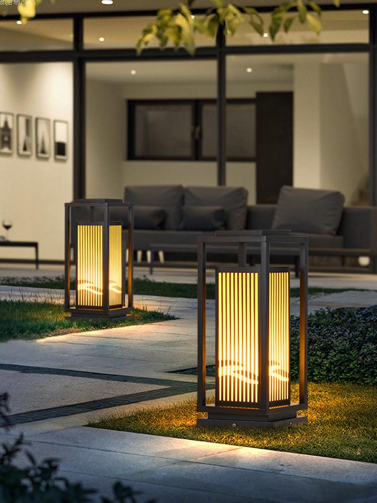 Outdoor Square Cage Light | Black Metal | Imitation Alabaster