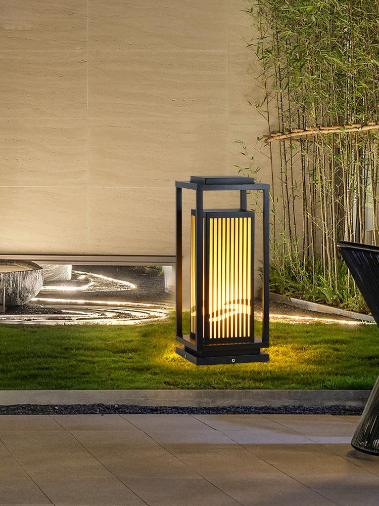Outdoor Square Cage Light | Black Metal | Imitation Alabaster