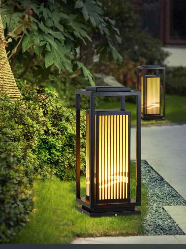Outdoor Square Cage Light | Black Metal | Imitation Alabaster