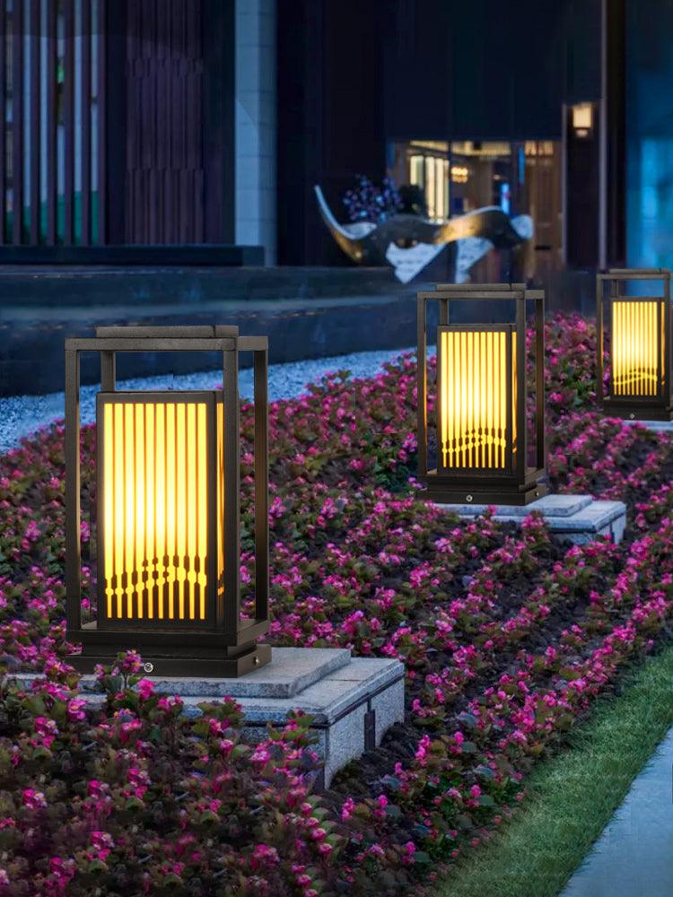 Outdoor Square Cage Light | Black Metal | Imitation Alabaster