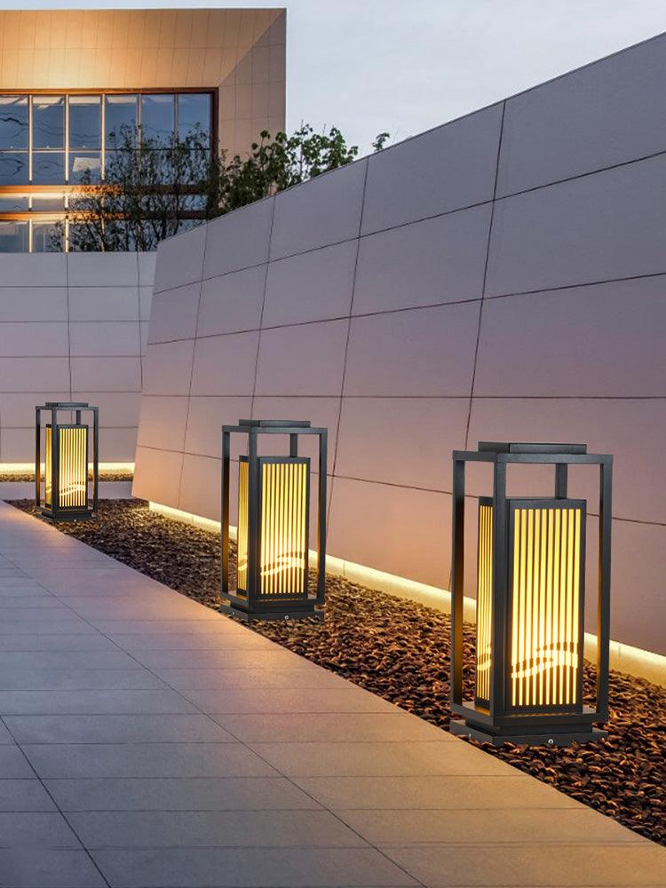 Outdoor Square Cage Light | Black Metal | Imitation Alabaster