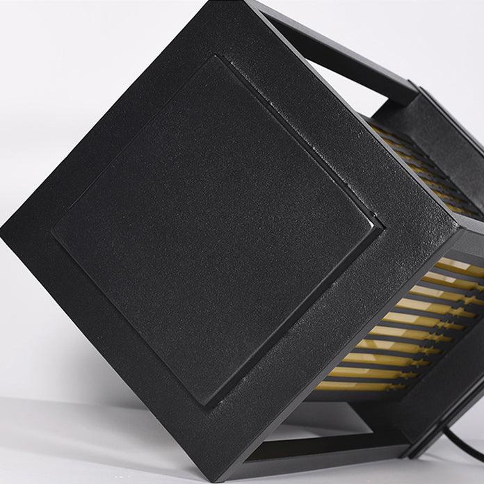 Outdoor Square Cage Light | Black Metal | Imitation Alabaster