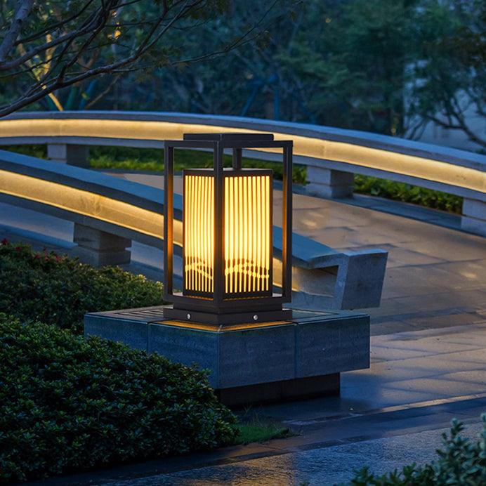 Outdoor Square Cage Light | Black Metal | Imitation Alabaster