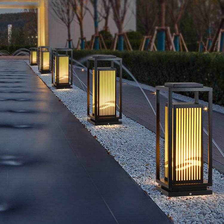 Outdoor Square Cage Light | Black Metal | Imitation Alabaster
