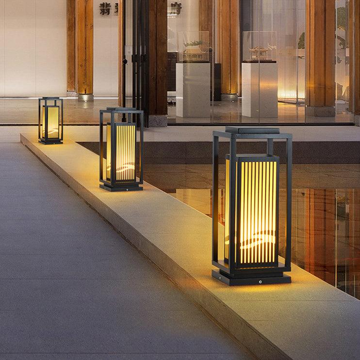 Outdoor Square Cage Light | Black Metal | Imitation Alabaster