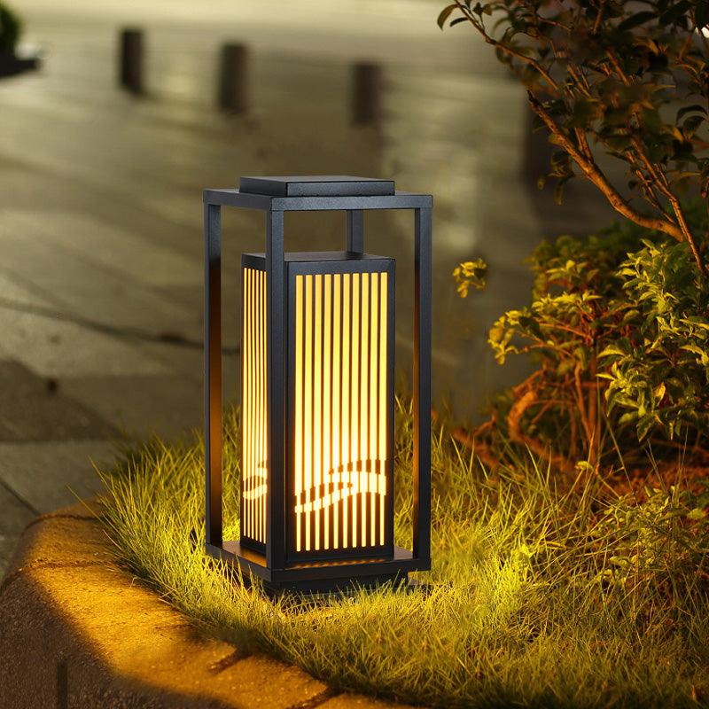 Outdoor Square Cage Light | Black Metal | Imitation Alabaster