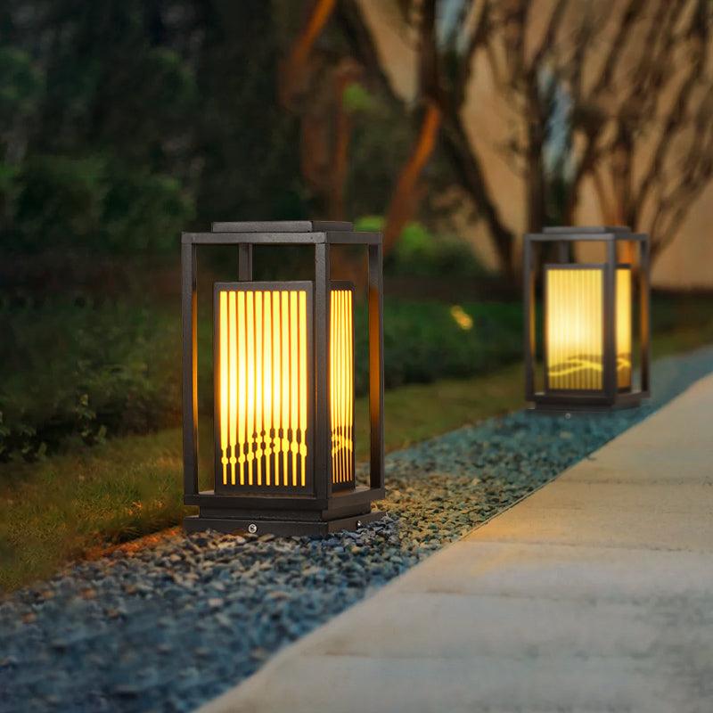 Outdoor Square Cage Light | Black Metal | Imitation Alabaster