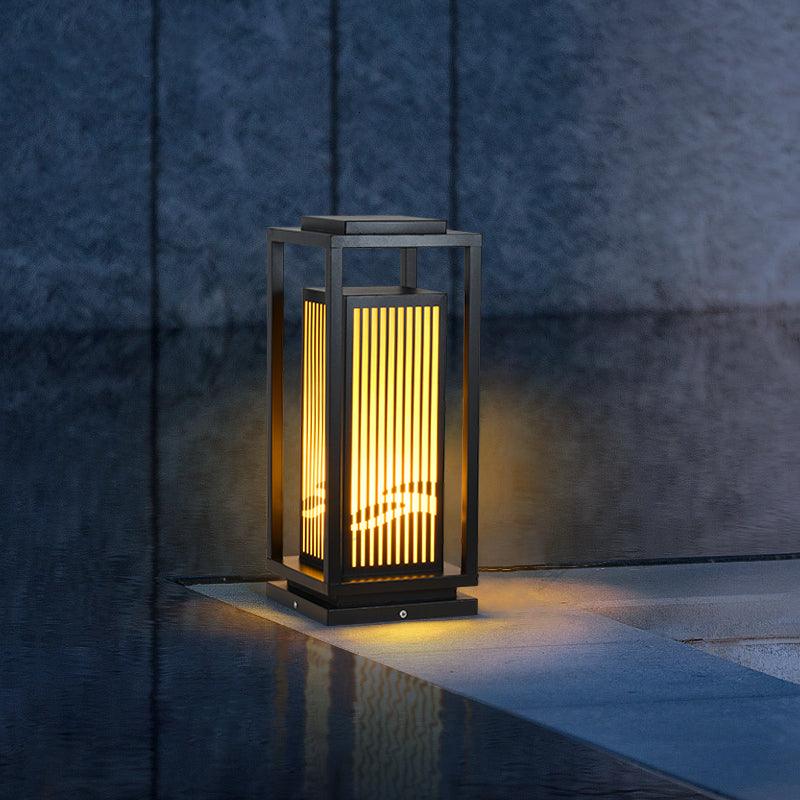 Outdoor Square Cage Light | Black Metal | Imitation Alabaster
