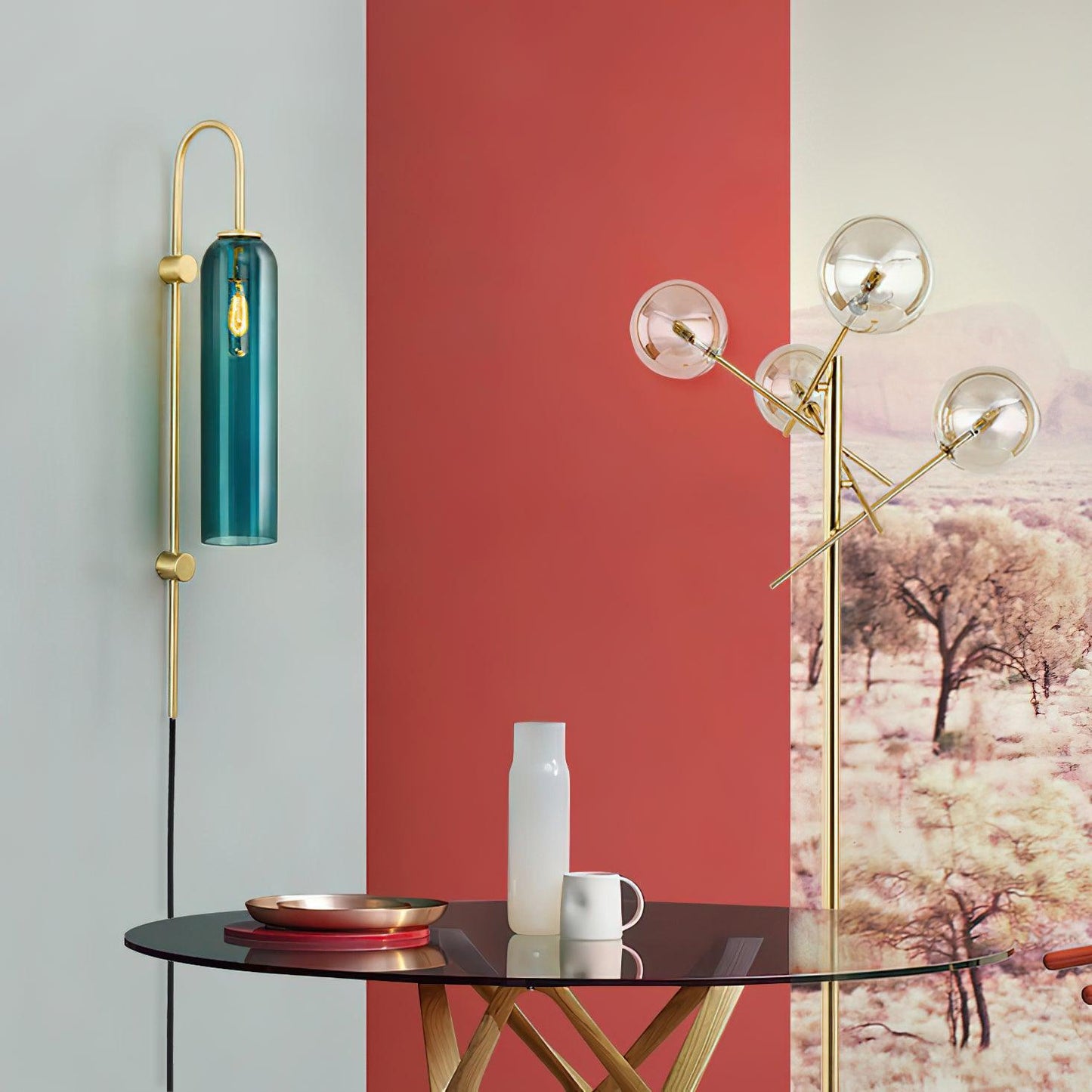 Glass Wall Lamp | Mouth-Blown Glass | Black or Gold Finish