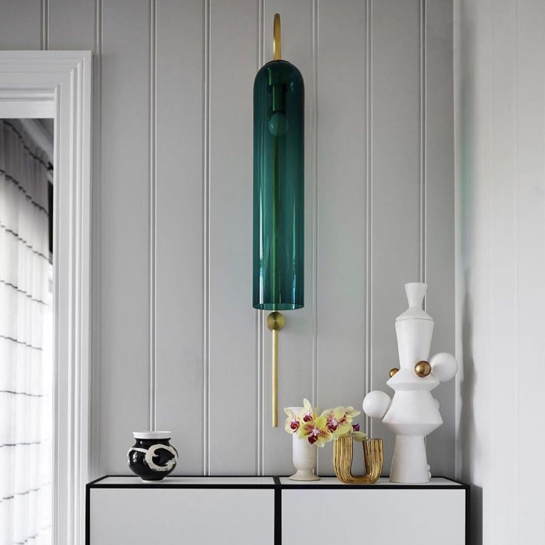 Glass Wall Lamp Set | Mouth-Blown Glass | 2-Pack Black & Gold
