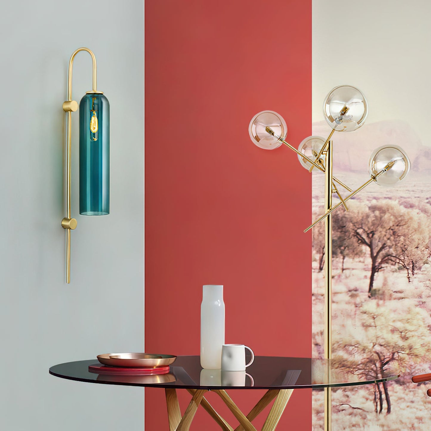 Glass Wall Lamp Set | Mouth-Blown Glass | 2-Pack Black & Gold