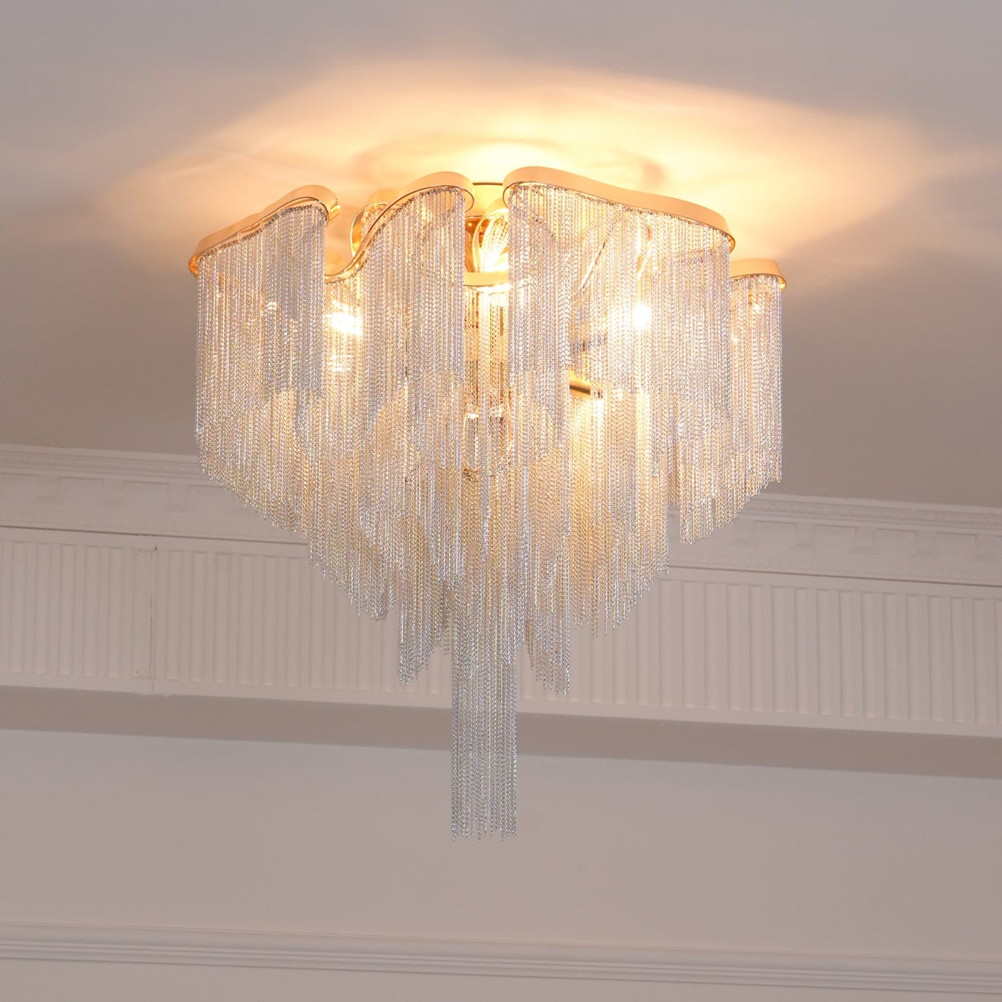 Modern Tassel Ceiling Lamp | Metal & Aluminum Chain | Champagne Gold