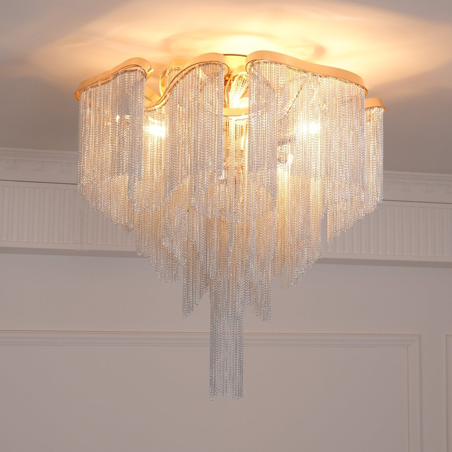 Modern Tassel Ceiling Lamp | Metal & Aluminum Chain | Champagne Gold