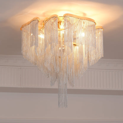 Modern Tassel Ceiling Lamp | Metal & Aluminum Chain | Champagne Gold