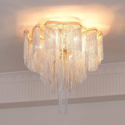 Modern Tassel Ceiling Lamp | Metal & Aluminum Chain | Champagne Gold