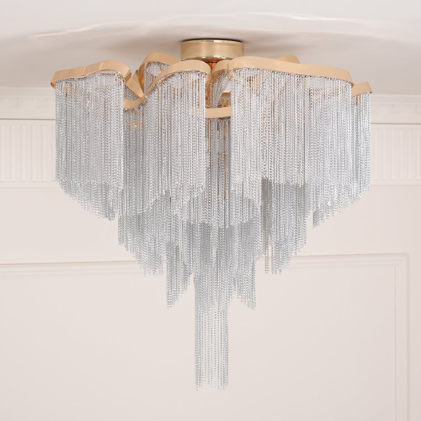 Modern Tassel Ceiling Lamp | Metal & Aluminum Chain | Champagne Gold