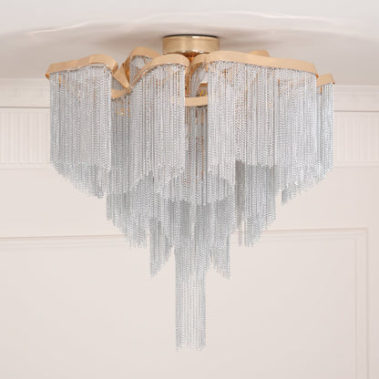Modern Tassel Ceiling Lamp | Metal & Aluminum Chain | Champagne Gold