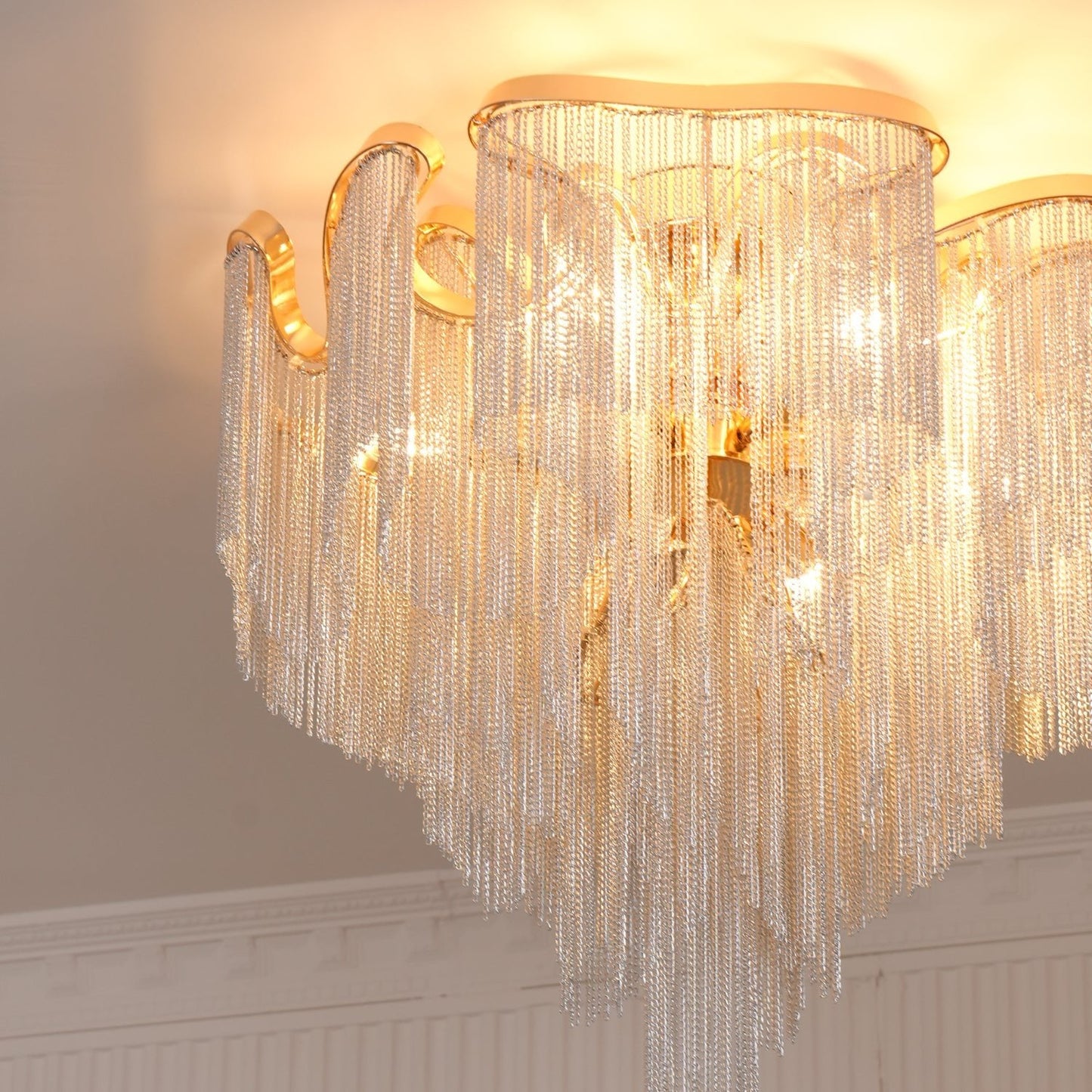 Modern Tassel Ceiling Lamp | Metal & Aluminum Chain | Champagne Gold